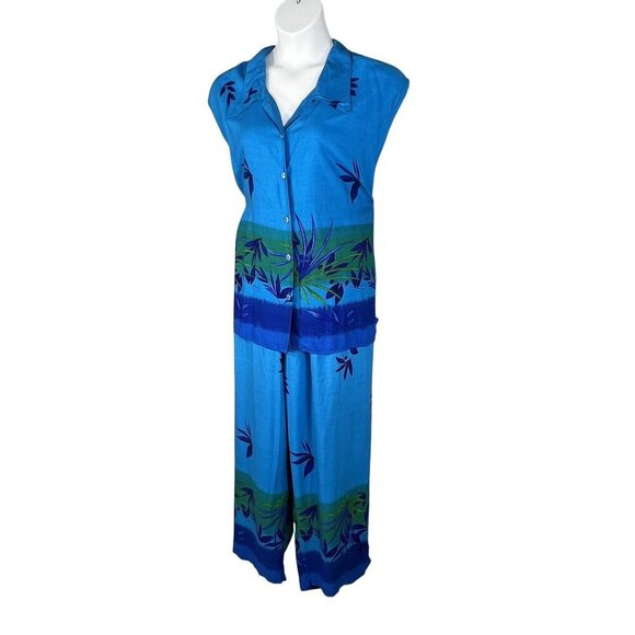 California Krush 3X Tropical 2-Piece Button Up Top Elastic Waist Pants  Vacation - Picture 7 of 16